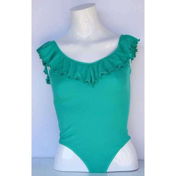 Wilfred Women's Size XXS Ivy Green Danette Bodysuit Ruffled V-neck bodysuit $60 - Picture 1 of 7